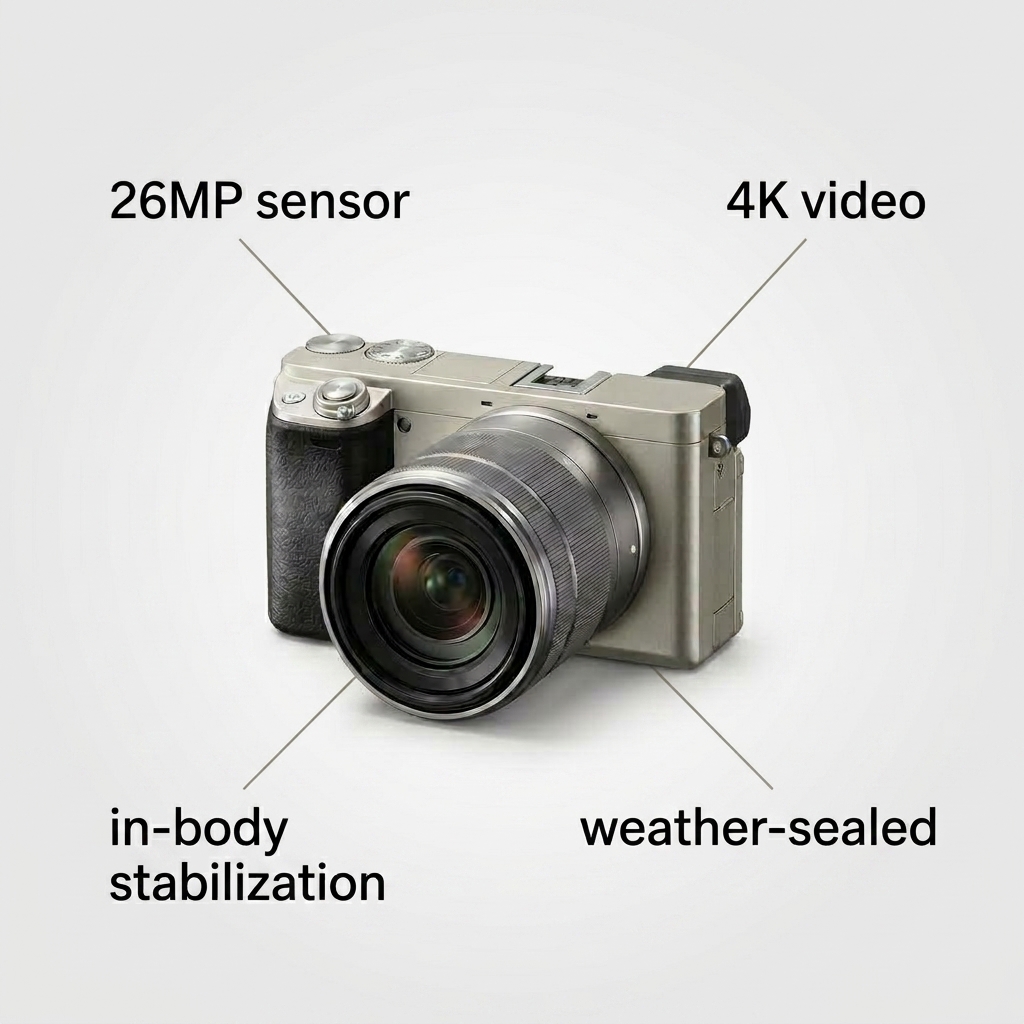 Example TikTok Shop image for the mirrorless camera with zoom lens